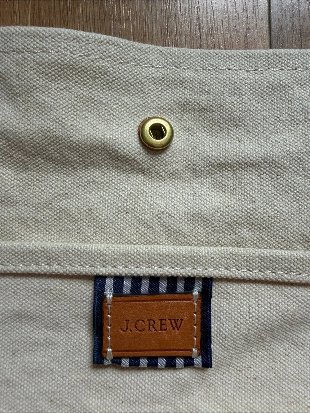 J. Crew Cream Canvas Tote with Tan Leather Handles